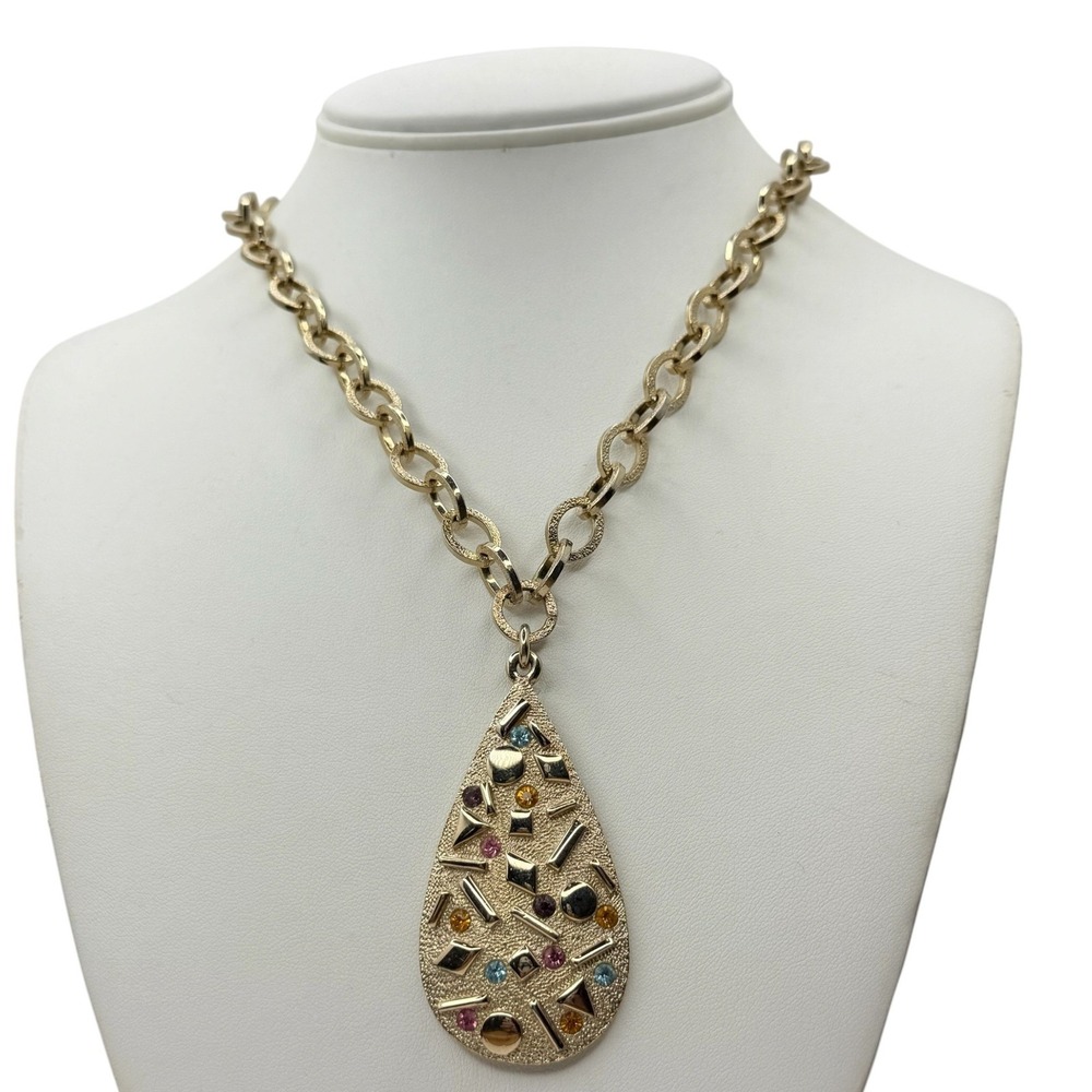 Sarah Coventry Necklace Gold Tone Vintage Teardrop Rhinestone Confetti